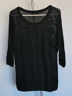 Banana Republic Black Open Knit Sweater 3/4 Sleeve Sheer Pullover Size M